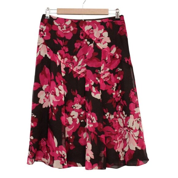 Nine West Dresses & Skirts - Vintage Y2K 100% Silk Skirt Size 4 Floral Sheer Dark Romantic Flowy Pleated 90s